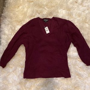 Express Burgundy Vneck Knit Sweater Med NWT